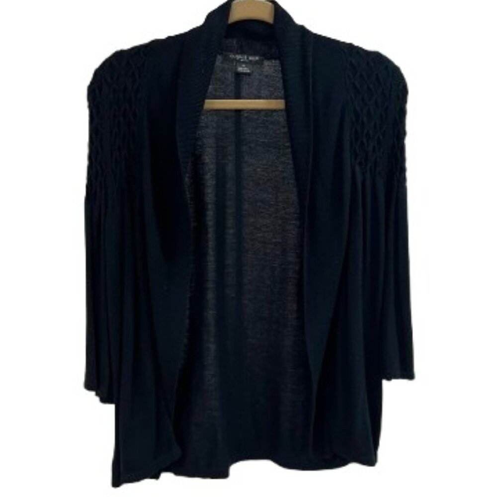 August Silks Petite Black 3/4 Sleeve Open Front Cardigan Sweater - EUC